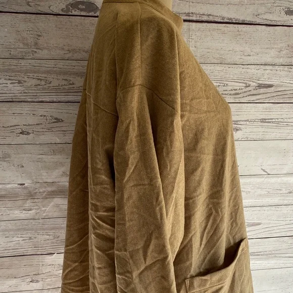 Eileen Fisher Shirt Women Large Tan Wool Chore Long Sleeve Workwear Minimalist - Picture 3 of 10